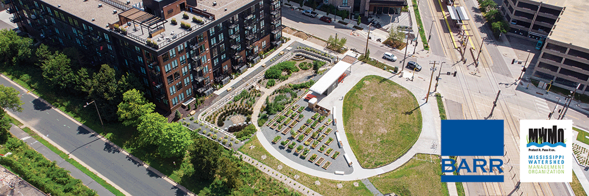 Aerial view of completed Towerside district stormwater management system